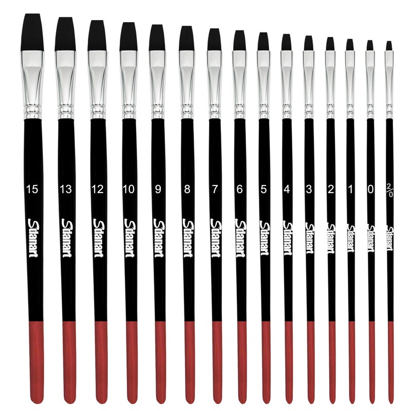 Sdanart Flat Paint Brushes,15 PCS Different Sizes Flat Paint Brush Set for Watercolor Acrylic Gouache Oil Ink and Face Body Painting,Professional Art Paintbrush for Artists and Beginners - Image 1